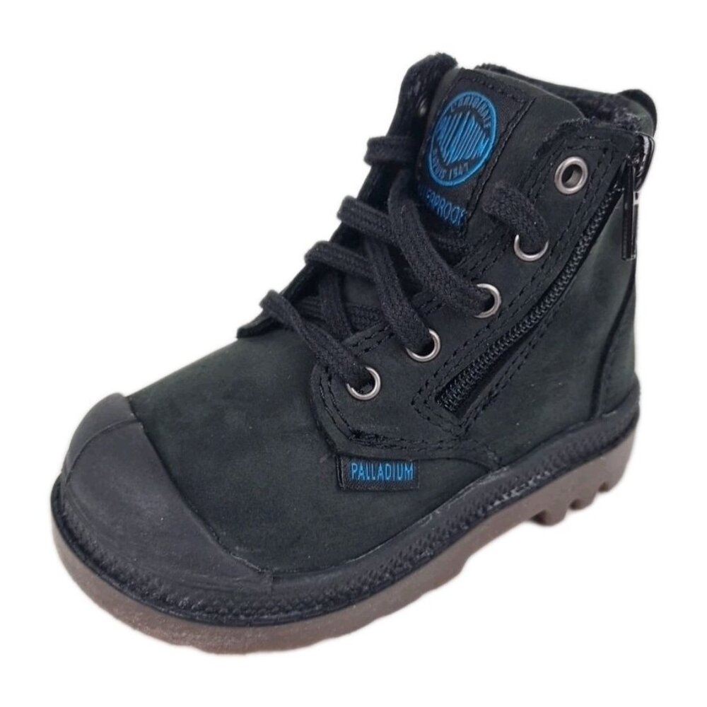 Palladium Pampa Hi Lea Gusset Toddler Boots Black Dark Leather